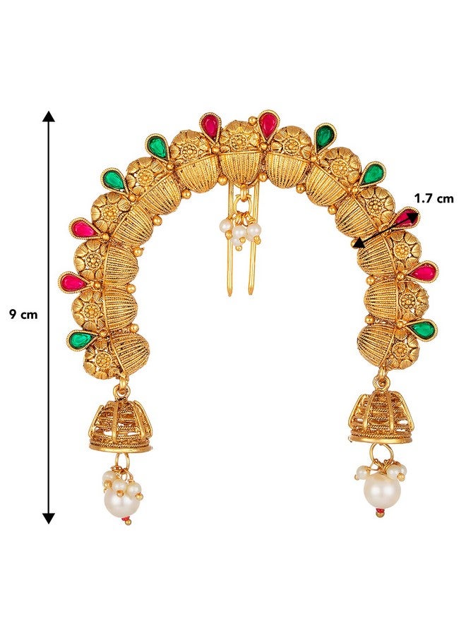 Peora Traditional Ethnic Gold Plated Brass Alloy Juda Pins With Pearl Jhumki Drops Maharashtrian Wear Bridal Hair Accessories for Girls and Women (1 pc) - Image 4