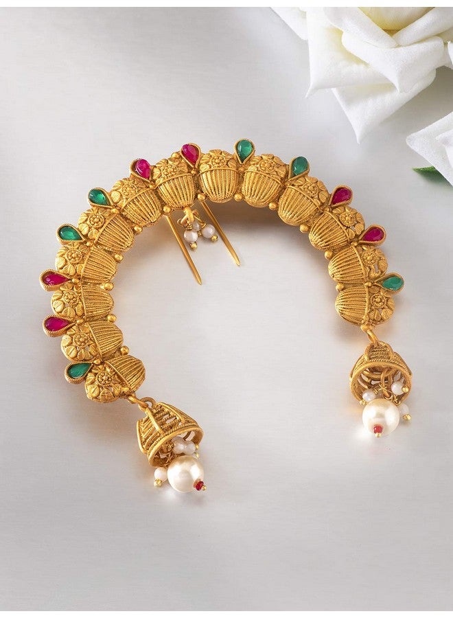 Peora Traditional Ethnic Gold Plated Brass Alloy Juda Pins With Pearl Jhumki Drops Maharashtrian Wear Bridal Hair Accessories for Girls and Women (1 pc) - Image 3