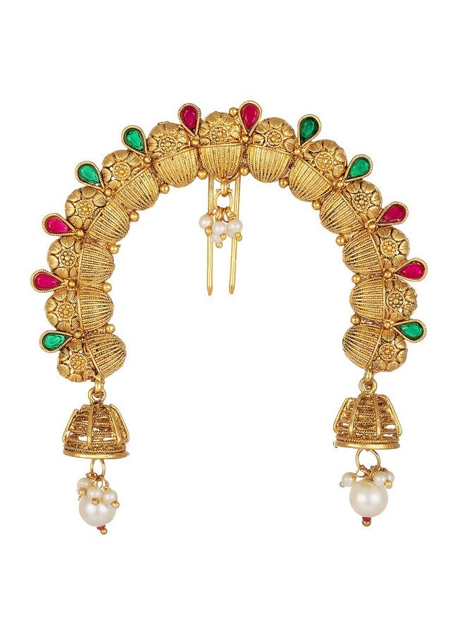 Peora Traditional Ethnic Gold Plated Brass Alloy Juda Pins With Pearl Jhumki Drops Maharashtrian Wear Bridal Hair Accessories for Girls and Women (1 pc) - Image 1