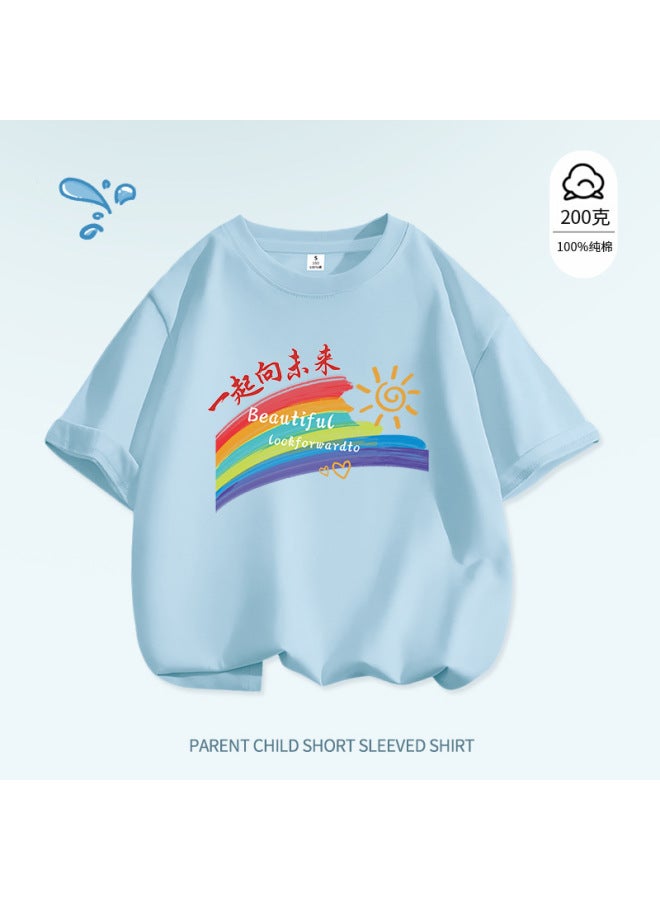 Rainbow Print Children's Day Performance Clothing Kindergarten Summer Class Uniform Short-sleeved School Sports Meeting Class Uniform Casual T-shirt Trendy
