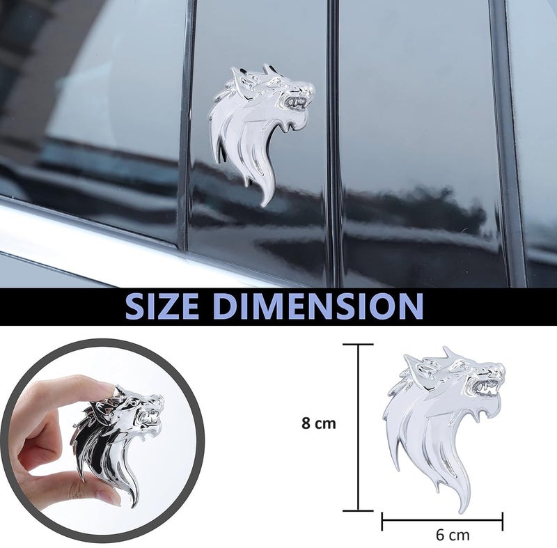 OAN 3D Copper Wolf Metal Chrome Sticker Logo Fender Badge Emblem Waterproof Self-Adhesive Non-Rusting Decal for Cars & Bikes (8 cms X 6cms appx) (Pack of 2, Silver) - Image 2