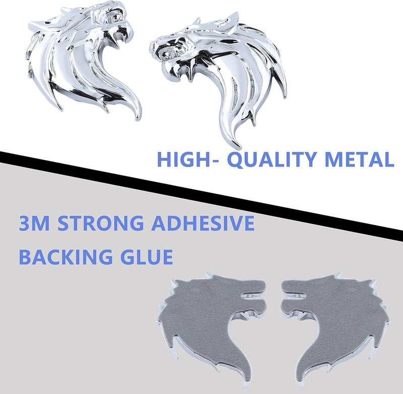 OAN 3D Copper Wolf Metal Chrome Sticker Logo Fender Badge Emblem Waterproof Self-Adhesive Non-Rusting Decal for Cars & Bikes (8 cms X 6cms appx) (Pack of 2, Silver) - Image 4