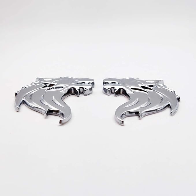 OAN 3D Copper Wolf Metal Chrome Sticker Logo Fender Badge Emblem Waterproof Self-Adhesive Non-Rusting Decal for Cars & Bikes (8 cms X 6cms appx) (Pack of 2, Silver) - Image 1