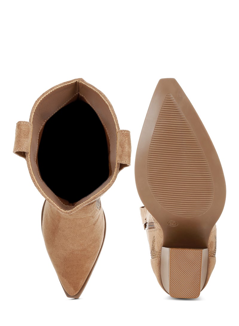 London Rag Rhinestones Embellished Calf Boots in Camel  - Image 4