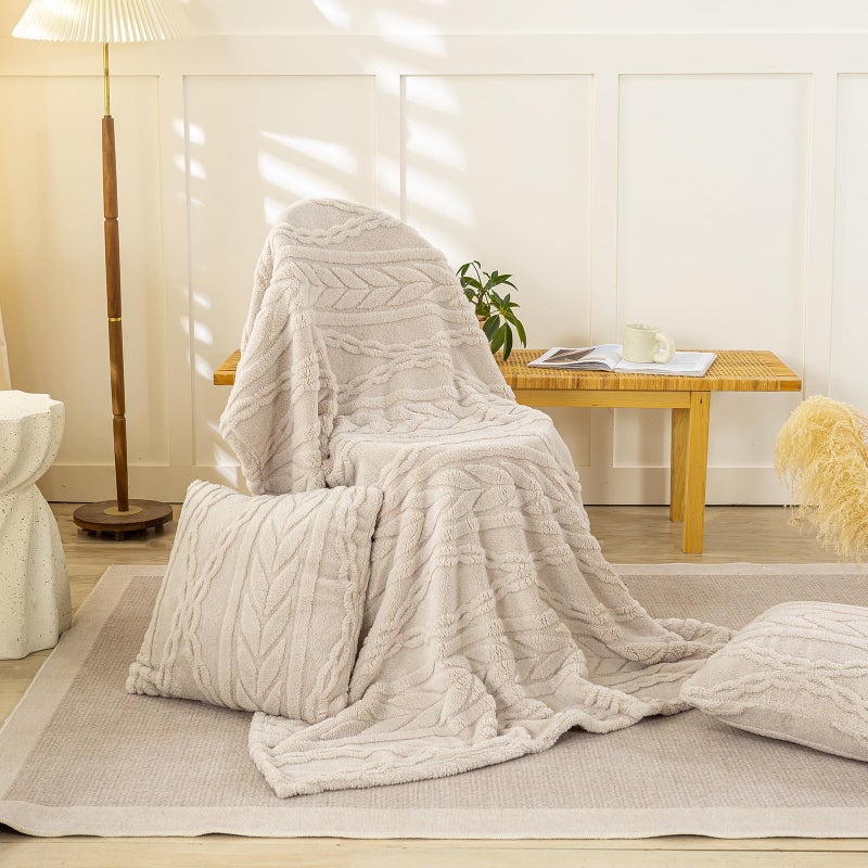 YUSOKI Sherpa Large Throw Blanket Single Layer,Light Weight(1.7lb),370GMS-3D Stylish Design for Gift Home Decor (Linen,50"x65") - Image 5