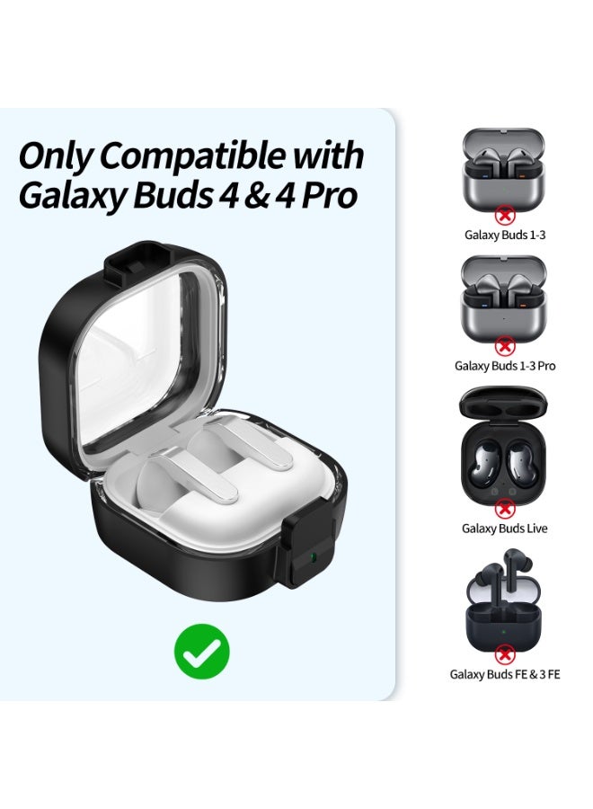 SANMUDII Earphone Case for Samsung Galaxy Buds 4/Buds 4 Pro — ABS Case, Full-Coverage Protection, Scratch-Resistant and Durable, Shock-Absorbing and Drop-Proof, Includes Lanyard and Cleaning Kit (Transparent Black) - Image 3