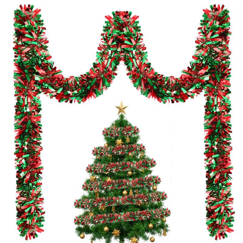 MARFOREVER مارفوريفر 3 قطع زينة شجرة عيد الميلاد من خيوط اللمعان المعدنية الحمراء والخضراء