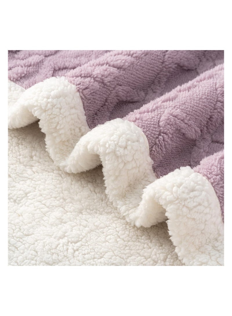 Fabienne Jacquard Sherpa Blanket Single Size Faux Fur Bed Blanket 160x220cm Flannel Fleece Reversible Blanket Warm and Plush Throw Blanket Lilac - Image 4