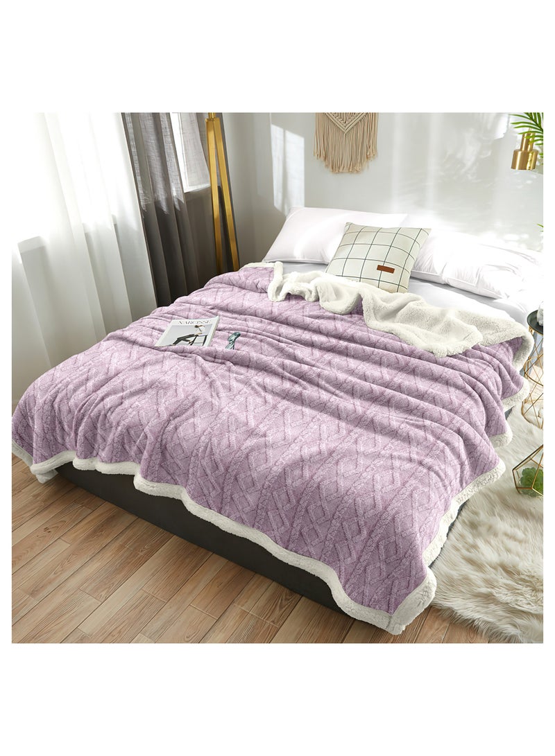 Fabienne Jacquard Sherpa Blanket Single Size Faux Fur Bed Blanket 160x220cm Flannel Fleece Reversible Blanket Warm and Plush Throw Blanket Lilac - Image 2