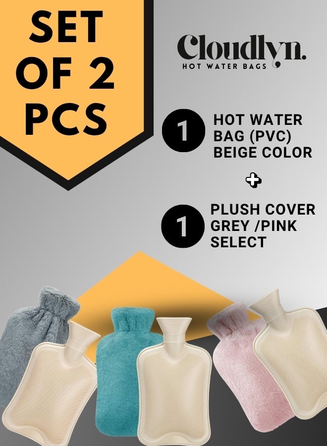 Cloudlyn 2L water capacity hot water rubber bag with plush cover for cramps and pain relief - Image 2