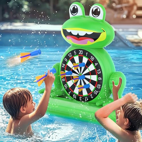 MOONTOY Pool Toys for Kids Inflatable Frog Dart Board Game Pool Games for Beach Backyard Summer Water Toys for Boys Girls Ages 612 Teens Adults Pump Included - Image 1