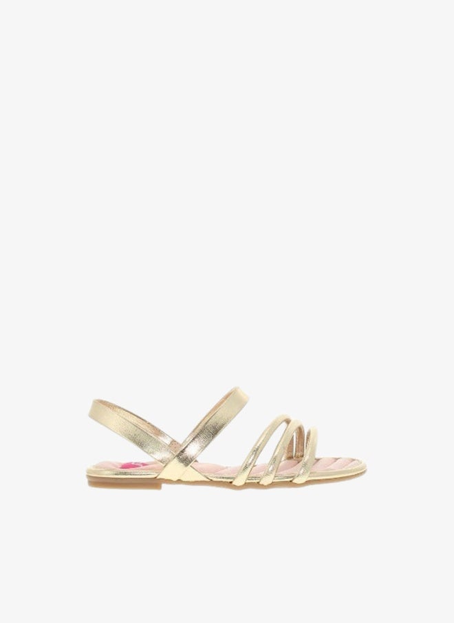 Molekinha Junior Girls, Metallic Golden, open toe, flat sandals with ankle support and soft padding. Suitable for everyday wear - Image 1