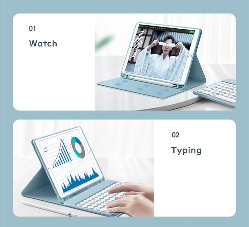 كاست ويف لوحة مفاتيح لجهاز Galaxy Tab S8 2022 / S7 2020 مقاس 11 بوصة (Sm-X700/X706/T870/T875/T878) حافظة لوحة مفاتيح ملونة لطيفة بمفتاح دائري لاسلكي قابل للفصل ولوحة مفاتيح بلوتوث مع حامل قلم (أخضر نعناعي) - Image 3