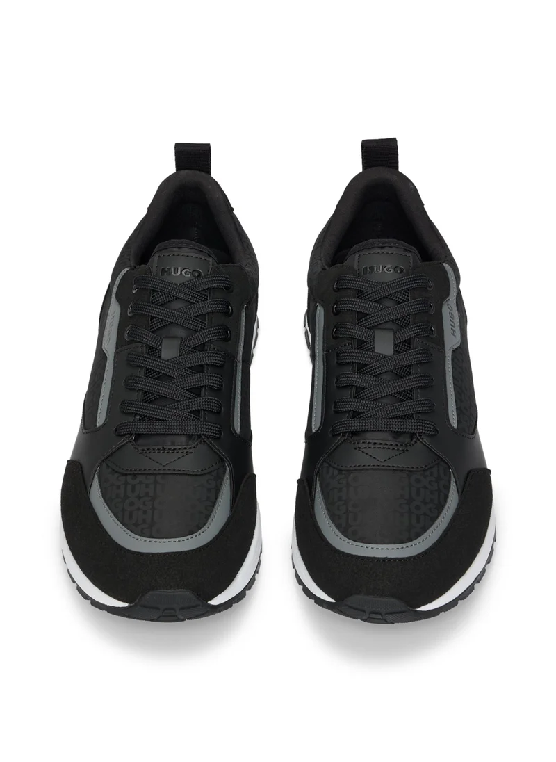 هوجو Mixed-material lace-up trainers with monogrammed upper