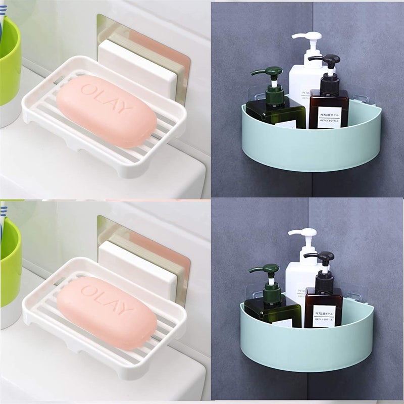 SHOPITECH Bathroom Shelf Wall Mounted Bathroom Kitchen No Drill Storage Rack Super Adhesive Bathroom Shower Rack Shelf 2 Corner Shelf 2 Soap Shelf - Image 1