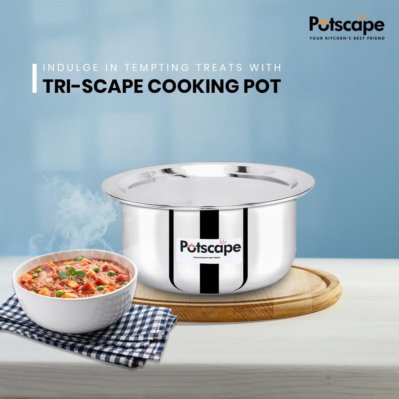 POTSCAPE Triply Cooking Pot with Lid, 14 cm Capacity 1.15 LTR | Even Heat Distribution, Dishwasher Safe | Healthy Cooking | Gas & Induction Compatible | Stainless Steel Tope - 5 Year Warranty - Image 4