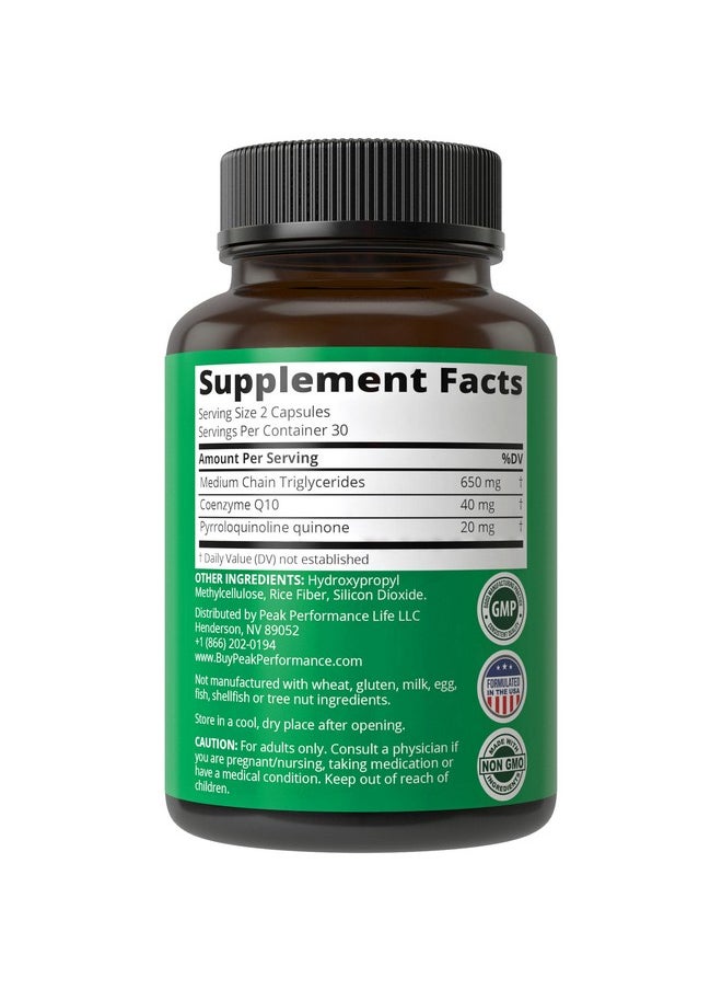 Peak Performance Mitochondria Maximizer with CoQ10 and Active PQQ. Best Mitochondrial Support Supplement with MCT Oil. Natural Cellular Generator for Clean, Focused Energy 60 Vegetarian Capsules  - Image 5