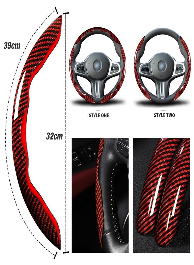 Aotoyou Car Steering Wheel Cover Set Bright Carbon Fiber Wrap Non-Slip 3pcs Steering Wheel Accessories 14.5-15 inch Universal (Red) - Image 5