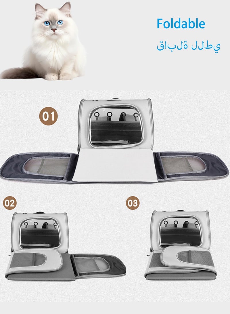 حقيبة حاملة حيوانات أليفة قابلة للطي، نافذة شفافة حقيبة ظهر سفر القط، تنفس هواء، قاعدة صلبة، 40x34x30 سم، رمادي - Image 5