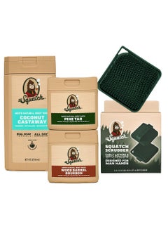 Dr. Squatch Dr Squatch NEW Natural Body Wash for Men  NonExfoliating  Coconut Castaway 14 oz  Wood Barrel Bourbon  Pine Tar 8 oz 2 Pack  Body Scrubber 