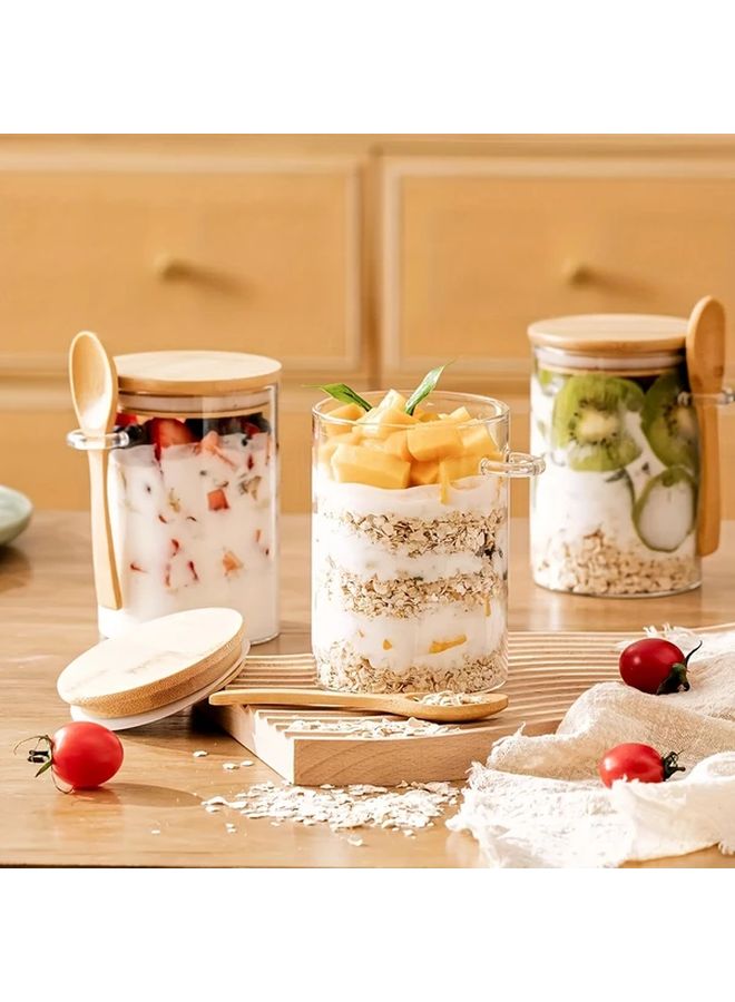 550ml Airtight Food Container With Lid Spoon Reusable Plastic Jar For Overnight Oats Salad - Image 3