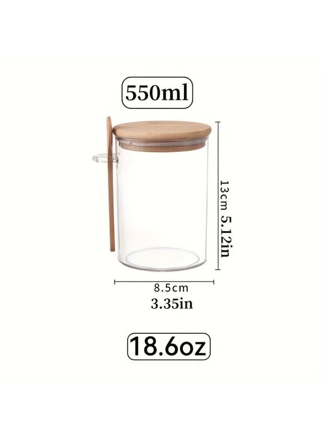 550ml Airtight Food Container With Lid Spoon Reusable Plastic Jar For Overnight Oats Salad - Image 1