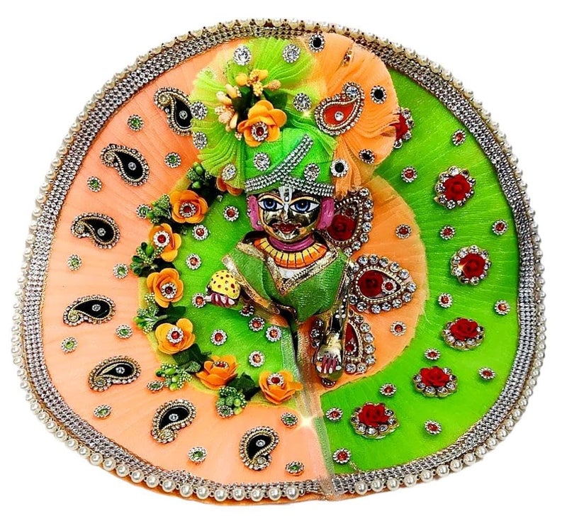 Partish Laddu Gopal Janamashtmi Dress l Ladoo Gopal Dress l Kanha Ji Dress Size 1 2 4 5 6 (Size 5, Peach+Green) - Image 2