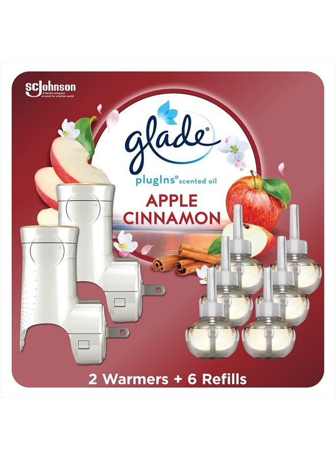 Glade PlugIns Refills Air Freshener Starter Kit, Scented and Essential Oils for Home and Bathroom, Apple Cinnamon, 4.02 Fl Oz, 2 Warmers + 6 Refills - Image 1