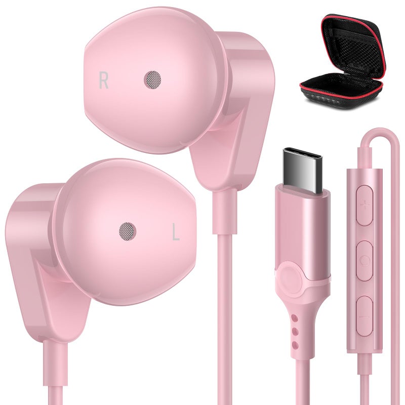 APETOO سماعات أذن APETOO USB C لجهاز iPhone 15 Plus 16 17 Pro Max و iPad Pro سماعات سلكية USB-C مع ميكروفون تحكم في الصوت HiFi ستيريو سماعات نوع C لجهاز Galaxy S25/S24/S23/S22 Ultra، Pixel 9 8 7 6، وردي - Image 1
