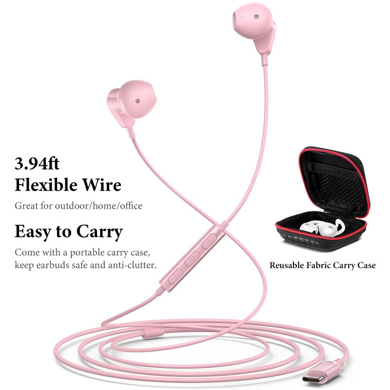 APETOO سماعات أذن APETOO USB C لجهاز iPhone 15 Plus 16 17 Pro Max و iPad Pro سماعات سلكية USB-C مع ميكروفون تحكم في الصوت HiFi ستيريو سماعات نوع C لجهاز Galaxy S25/S24/S23/S22 Ultra، Pixel 9 8 7 6، وردي - Image 5