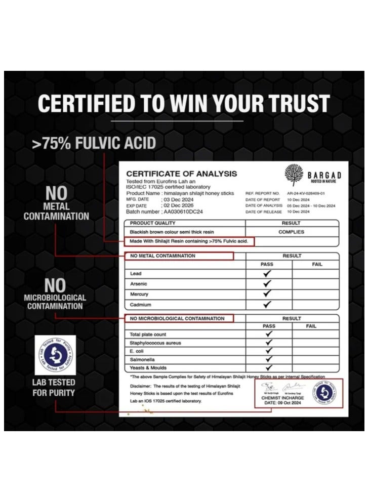 BARGAD Pure Himalayan Shilajit Sticks With Organic Honey & Saffron (7 Count) | Easy Single Use Shilajit Sticks | Boosts Energy & Immunity With 85+ Trace Minerals, 75%+ Fulvic Acid - Image 4