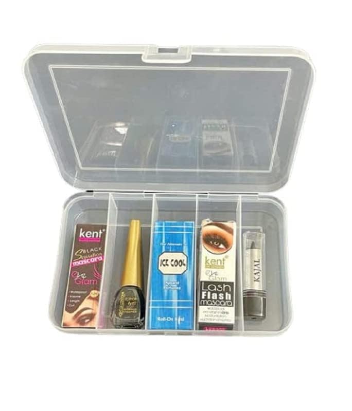c s m C.S.M CSM® Jewellery Case Organiser(CLICK-5-2) Multipurpose Plastic Storage Box with dividers 5 Grids, Transparent (Pack of 2 Boxes) - Image 4