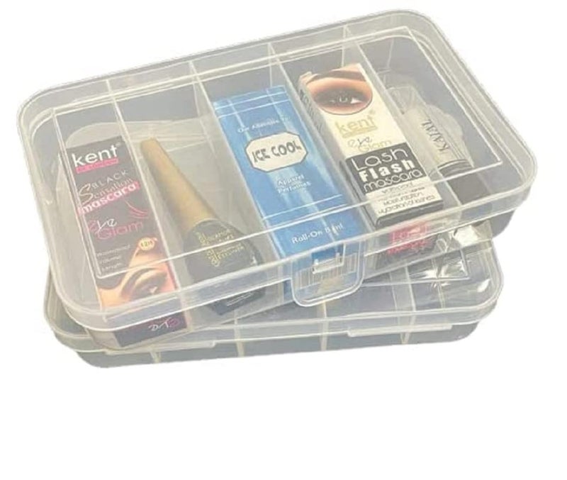 c s m C.S.M CSM® Jewellery Case Organiser(CLICK-5-2) Multipurpose Plastic Storage Box with dividers 5 Grids, Transparent (Pack of 2 Boxes) - Image 1