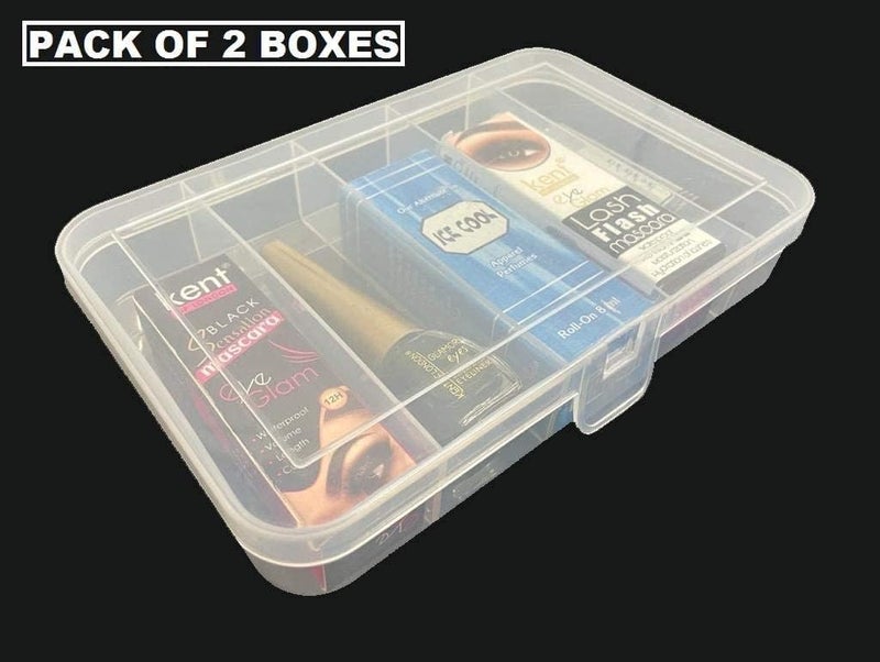 c s m C.S.M CSM® Jewellery Case Organiser(CLICK-5-2) Multipurpose Plastic Storage Box with dividers 5 Grids, Transparent (Pack of 2 Boxes) - Image 5