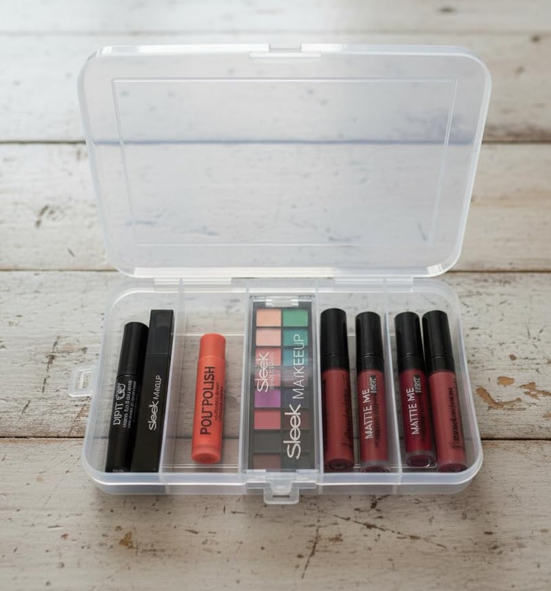 c s m C.S.M CSM® Jewellery Case Organiser(CLICK-5-2) Multipurpose Plastic Storage Box with dividers 5 Grids, Transparent (Pack of 2 Boxes) - Image 2