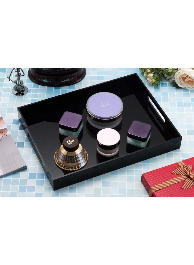 TPGP Glossy Black Sturdy Acrylic Serving Tray with Handles - 10x15 Inch, Coffee, Appetizer, Breakfast Tray - Butler, Kitchen to Vanity Table, Decorative - Image 2