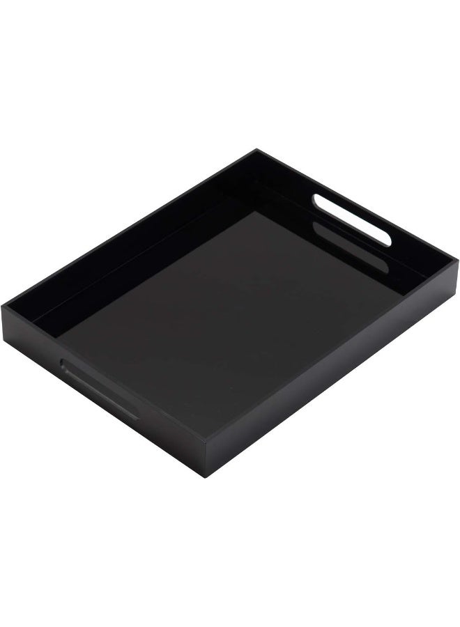 TPGP Glossy Black Sturdy Acrylic Serving Tray with Handles - 10x15 Inch, Coffee, Appetizer, Breakfast Tray - Butler, Kitchen to Vanity Table, Decorative - Image 1