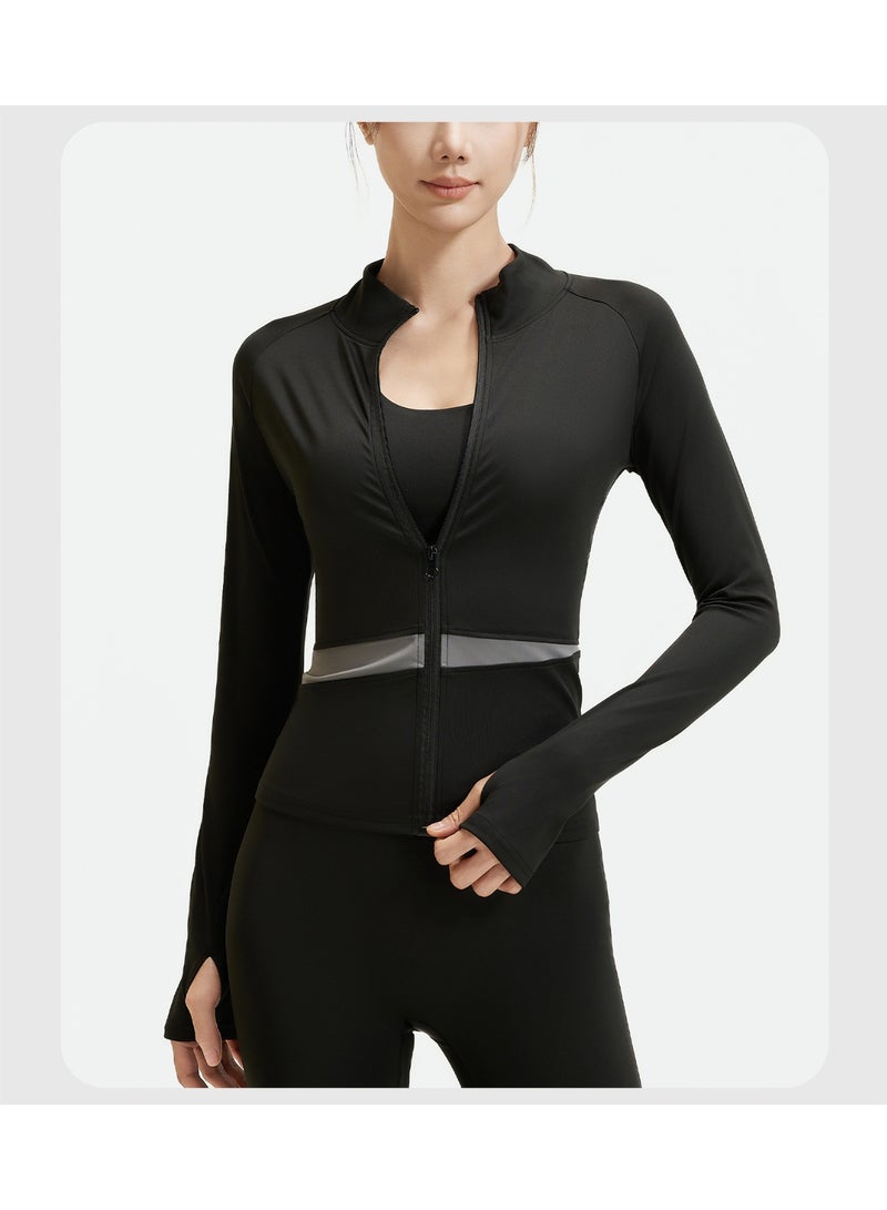 Women's Yoga Suit  Style Pullover Training Fitness Top Morning Running Quick Dry Sport Color Block Long Sleeve Jacket - Image 2