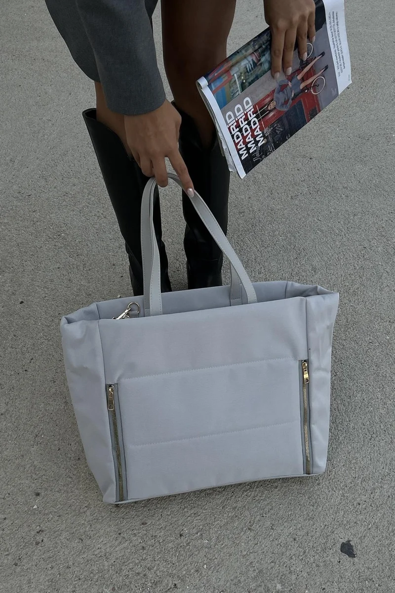 Shule Bags Puff Fabric Shoulder Bag Bumble Gray