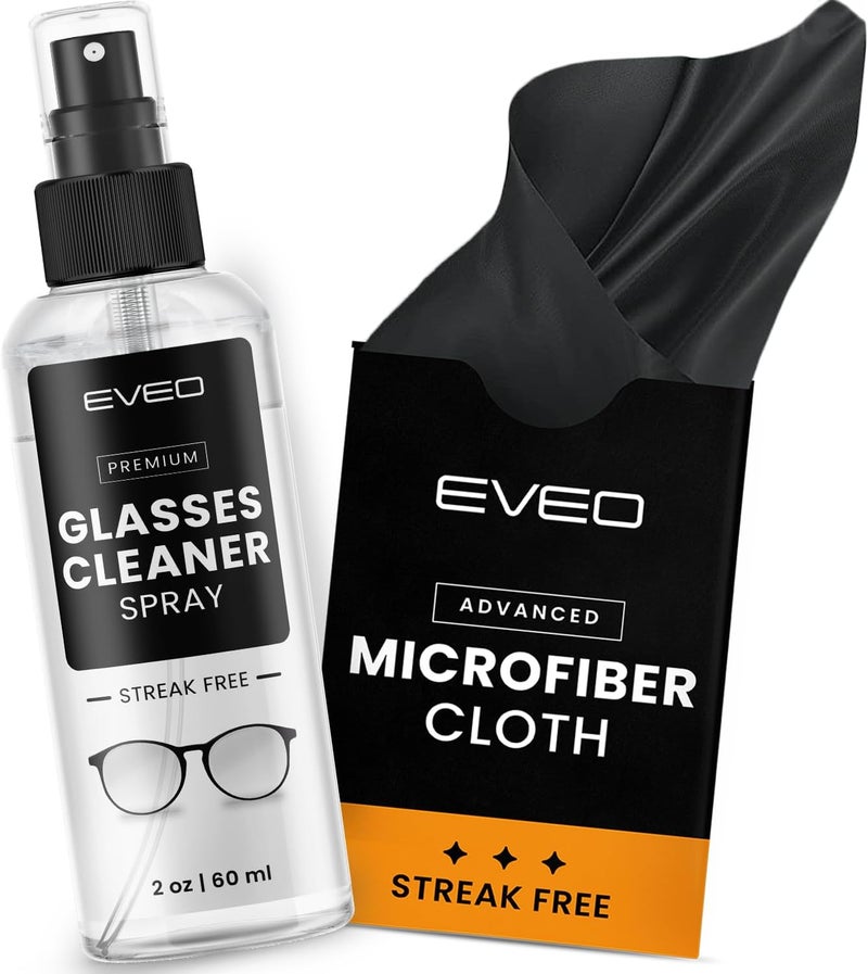 EVEO Glasses Cleaner Spray - Eyeglass Cleaner (No Streaks)| Eye Glass Cleaners Spray + Lens Cleaner Microfiber Cleaning Cloth, Glasses Cleaning Kit Eye - 2oz Globally popular universal design - Image 1