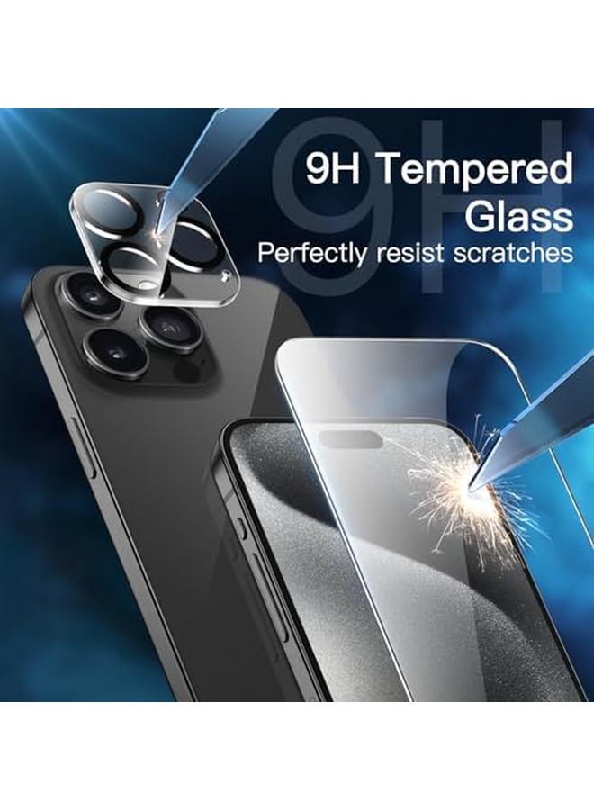 جي تيك جراب غير لامع 5 في 1 لهاتف Iphone 15 Pro مقاس 6.1 بوصة مع قطعتين من واقي الشاشة الزجاجي المقوى وواقي عدسة الكاميرا وغطاء خلفي شفاف مقاوم للصدمات لهاتف أسود - Image 5