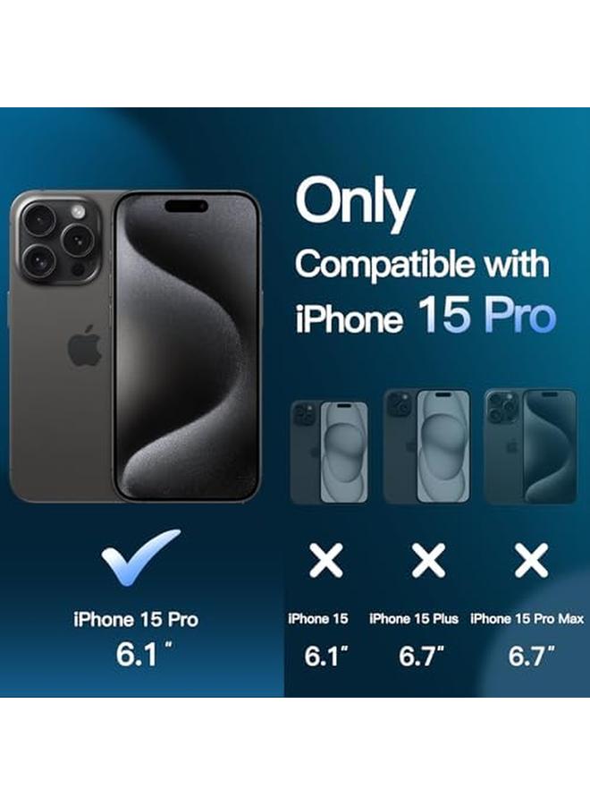 جي تيك جراب غير لامع 5 في 1 لهاتف Iphone 15 Pro مقاس 6.1 بوصة مع قطعتين من واقي الشاشة الزجاجي المقوى وواقي عدسة الكاميرا وغطاء خلفي شفاف مقاوم للصدمات لهاتف أسود - Image 2