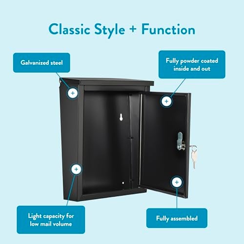 ARCHITECTURAL MAILBOXES 2580B-10 Chelsea Black Locking Wall Mount Mailbox, Medium, Black - Image 4