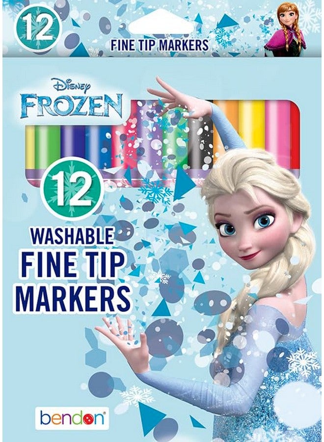 Bendon Disney Frozen Markers Fine-Tip | Frozen Coloring Art Set | Frozen-Themed Markers | Frozen Fine Tip Washable Markers | Elsa & Anna Activity Marker Set | 12 Count | Multicolor | Officially Licensed - Image 1