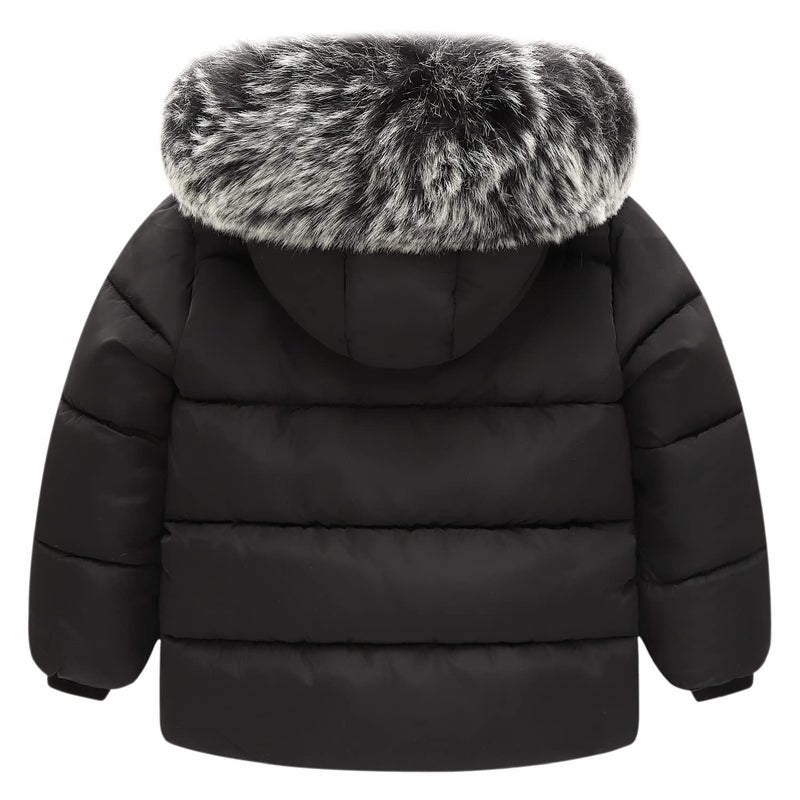 YAGATA Toddler Winter Coat Thicken Fur Collar Hoodie Down Baby Girls Jackets Warm Boys Puffer Jacket Black 2-3T 100 - Image 2