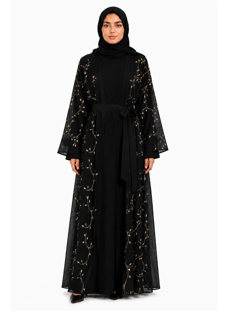 Reem Abayas All Over Embroidered Abaya with Inner Dress & Matching Sheila