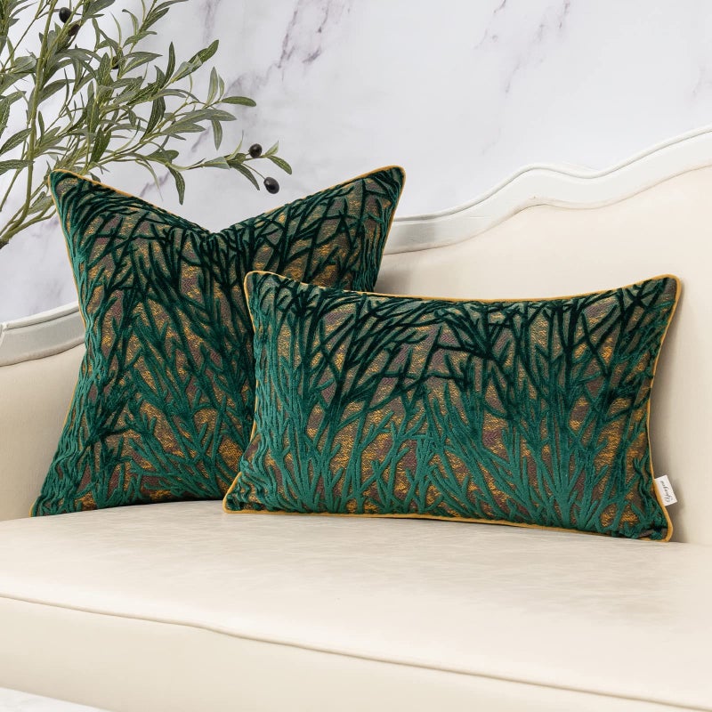 Yangest Green Throw Pillow Cover Velvet Cushion Cover Branches Rectangular Pillowcase for Sofa Couch Bedroom Living Room, 12x20 Inch - Image 5