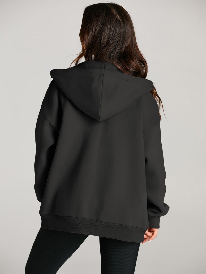 EFAN Women Zip Up Hoodies Oversized Sweatshirt Jacket 2024 Fall Fleece Cute Pullover Hooded Tops Teen Girls Casual Loose Fit Y2k Trendy Fashion Gym Clothes Outfits Black M - Image 5