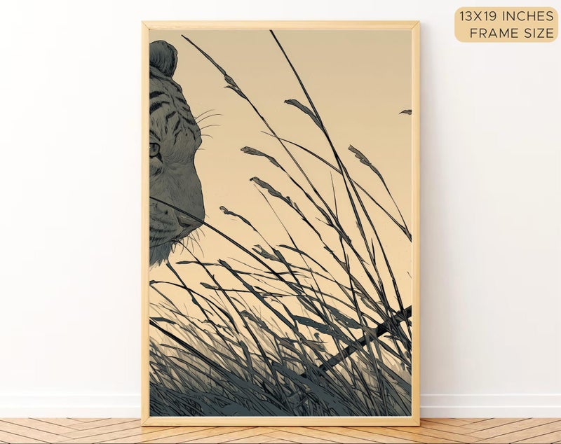 Gamya Framed Japan Samurai Theme Wall Painting Posters For Office, Living Room, Bedroom Wall Decor - Japanese Japandi Samurai Aesthetic Room Decor (Tiger & Samurai (B), 13x19 Inches, Framed) - Image 3
