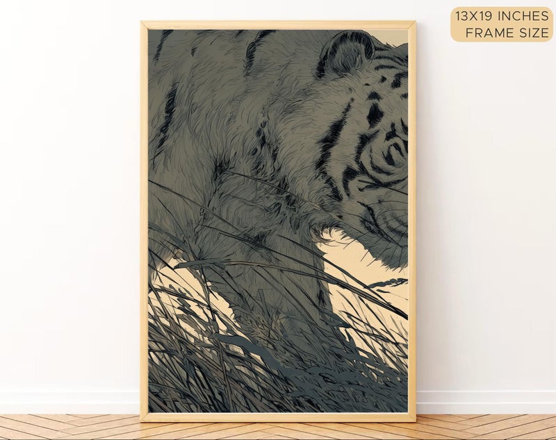 Gamya Framed Japan Samurai Theme Wall Painting Posters For Office, Living Room, Bedroom Wall Decor - Japanese Japandi Samurai Aesthetic Room Decor (Tiger & Samurai (B), 13x19 Inches, Framed) - Image 2